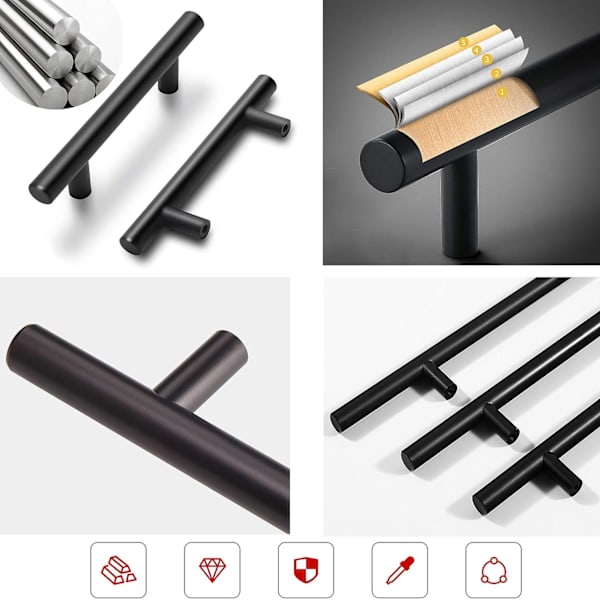 2 stk skaphåndtak, skuffehåndtak, aluminiumslegering (svart, hullavstand: 96mm)GroupM