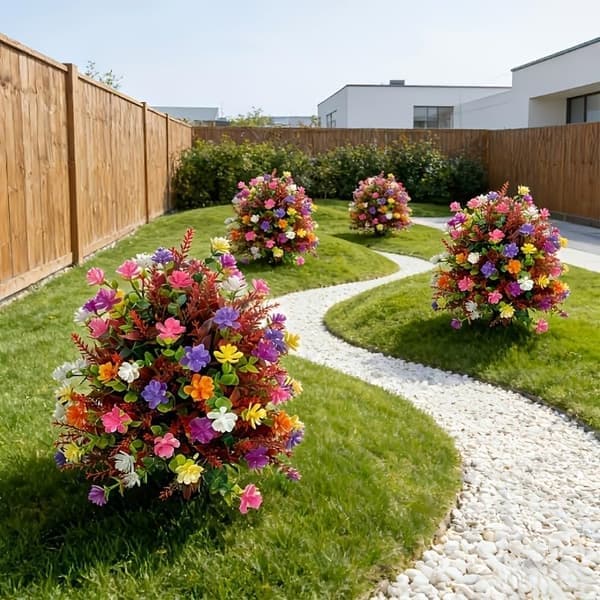 Kunstige udendørsblomster – UV-bestandig plastbuket med vilde blomster til have og mindested