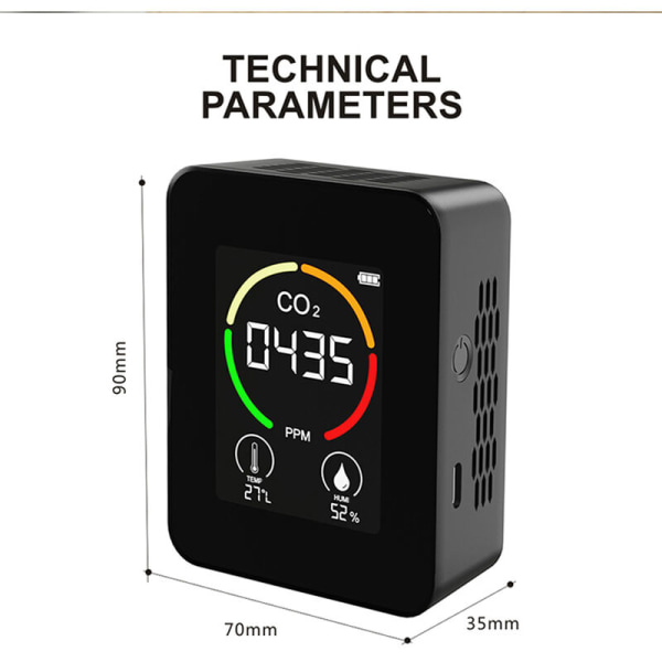 Hvid solid state digital display baggrundsbelysning tilstand kuldioxid detektor,