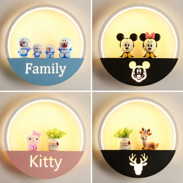 Moderne LED-vegglampe, 18W, soverom, bad, gang, trapp nattlys (Minnie Mickey, varmt lys)