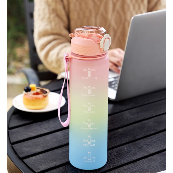 Plastkopp med stor kapacitet gradient frostad flip sportvattenkokare dam manlig vattenkopp student bärbar rymdkopp (rosa))