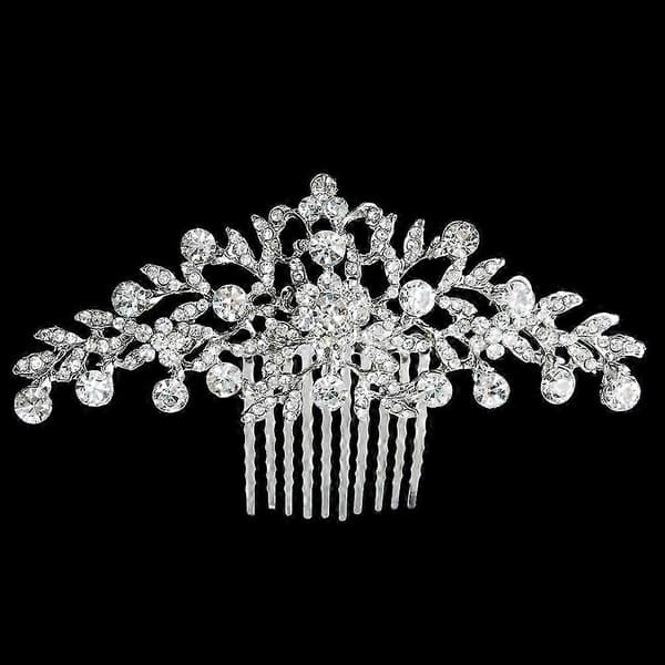 Bröllopsblomma Diamant Kristall Strass Dam Hårkam Huvudbonad Silver