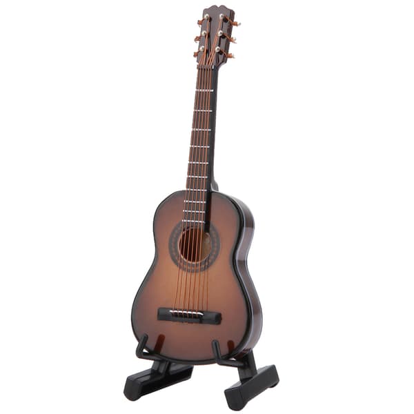 Mini Trägitarr Display Musikdekor för Hem 10 cm Brun
