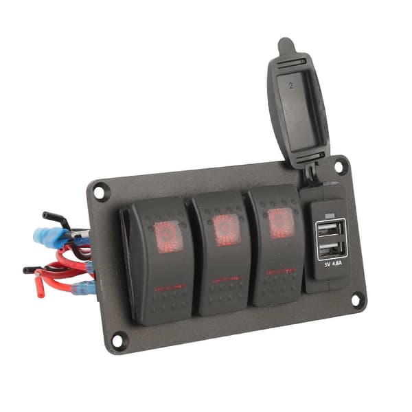 Dobbelt USB-afbryderpanel 12V-24V 4-gangs LED-vippe til bil, båd, marine