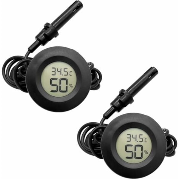 2-pack mini digitale hygrometer termometre, LCD display hygrometer med sonde til akvarium, krybdyr, skildpadde bur tank（B