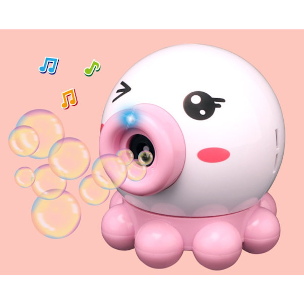 Octopus Bubble Machine för barn 360° roterande elektriska leksaker för pojkar och flickor som blåser bubblor (rosa och vit bläckfisk i en låda)