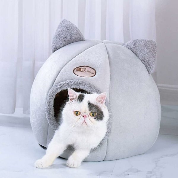 Cat Nest Cat House, Pet Cave, skridsikker dyrevarme, mobil blød seng, foldbar madras, kæledyrspude (36 x 36 x 36 cm, gr.
