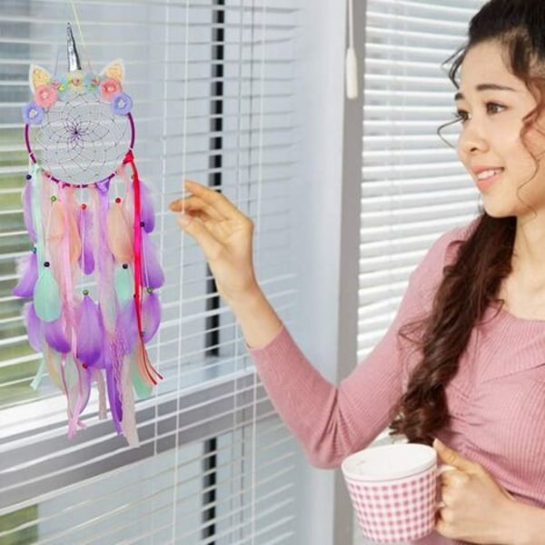 PCS Unicorn Dream Catcher - DIY Dream Catcher tytöille - Huonekoristeet, kukkahöyhenen seinään kiinnitettävä unesieppari, K
