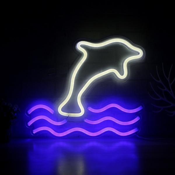 LED neonlys, komplet udvalg af akryl-bagplader, natlamper til værelsesdekoration (bagplade - delfinblå)