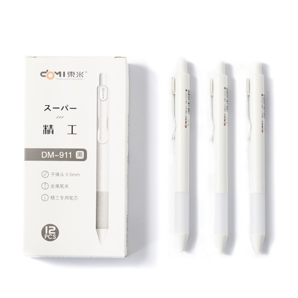 12 stk Seiko press gel pen elev test brevpapir signatur pen 0,5 mm kuglepen sort (DM911-sort (hvid stang) (0,5 mm)),