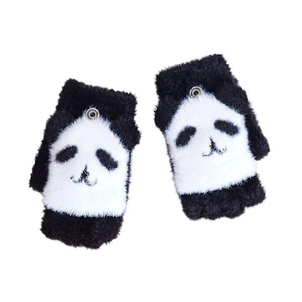 Tecknad Panda Handskar Barn Vinter Varm Stickade Vantar Söta Mönster Vantar Plus Velvet Flip Fingerless Multifunktionshandskar C