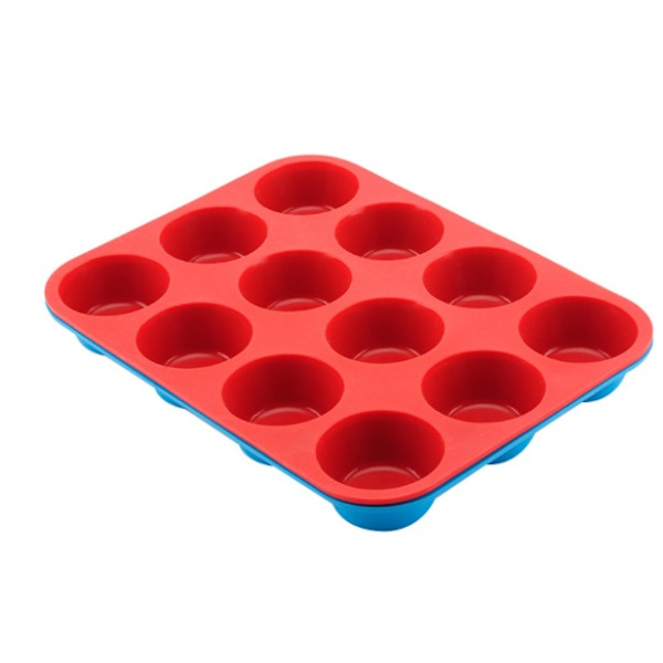 Silikone Rund Æggetærteform DIY Bageværktøj 12 med Cupcake Muffin Form Tyk Silikone Kageform (Rød),