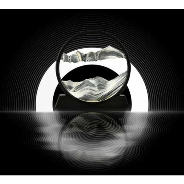 Quicksand Art 3D Round Glas Quicksand Landscape, Office Home Decor, Svart, Svart, 7 tum