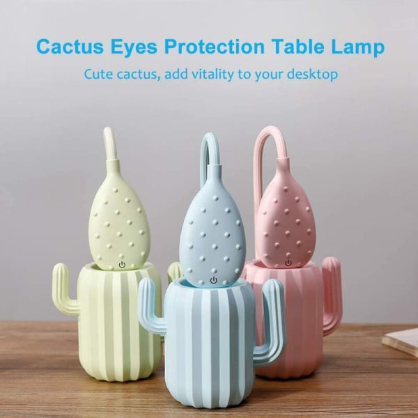 Student øyebeskyttelse Cactus skrivebordslampe Oppladbar LED-bordslampe (grønn)