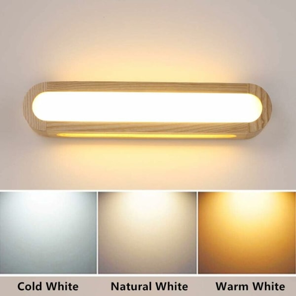 43 cm lang med trefarget LED-lyskilde, vegglampe i massivt tre, nattbordslampe på soverommet, firkantet LED-speil h