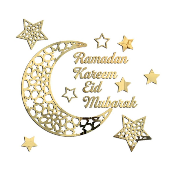 3D selvklebende akrylspeil klistremerke for dører, vinduer, skap i Ramadan Crescent farger Gold