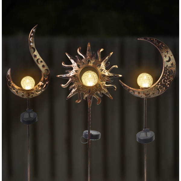 solar led flamme lys, have plæne lys, smedejern hul solar moon flamme lys (sol),