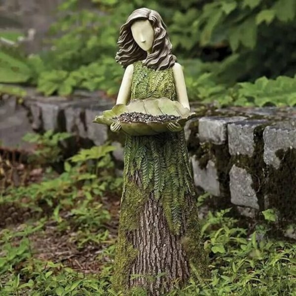 Udendørs fugletrug - Sherwood Fairy Statue med Bird Feeder - Harpikspynt - Super sød havestatue til gårdindretning