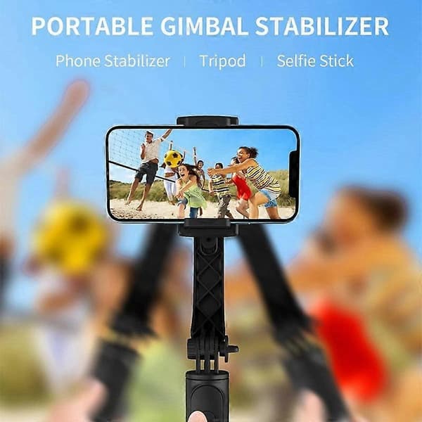 Sammenleggbar trådløs stativ Gimbal Stabilisator Selfie Stick Svart Med Bluetooth Utløser Monopod For Ios Android