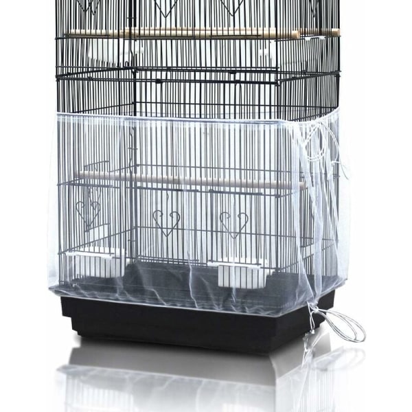 Universal Birdcage Cover Mesh Papegøye Cage skjørt for frøfanger - Hvit (ikke inkludert fuglebur) Deksel Slitesterk pustende vaskbar，