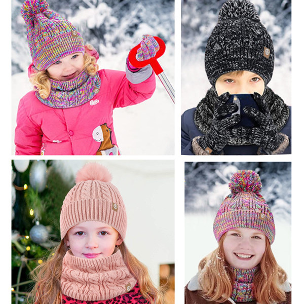 Barn Vinter Hatt Handskar Scarf Set, Girls Toddler Hats color-2