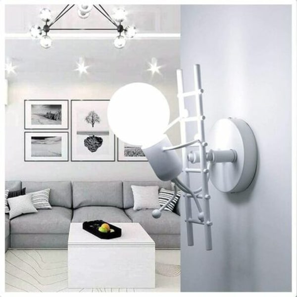 Innendørs kreativ metallvegglampe, tegneseriesengelampe, E27 LED-vegglampe for barnerom i stuen (krypende, hvit)