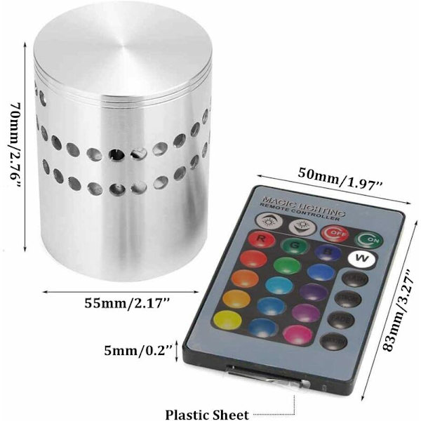 2 stk 3W innendørs vegglampe aluminium LED RGB spirallampe Fargerikt dimbart lys med fjernkontroll LED downlight moderne