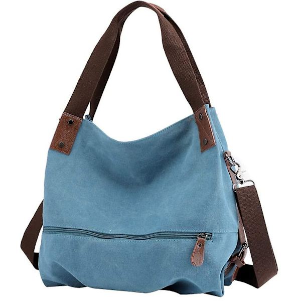 Axelväska i canvas för fritid för kvinnor, Axelväska, Shopper-handväska, Bucket Bag (blå)