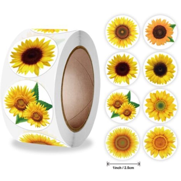 Fonepro 1-rull solsikke-takk-klistremerke, 500 STK 2,5 cm/1 tommer runde selvklebende etiketter, dekorative rew
