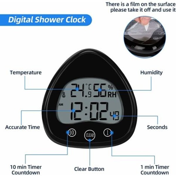 Badrumsklocka, Digital LCD-larm med vattentät touch-duschklocka, Vattentät Timers Termometer Bärbar LCD-skärm