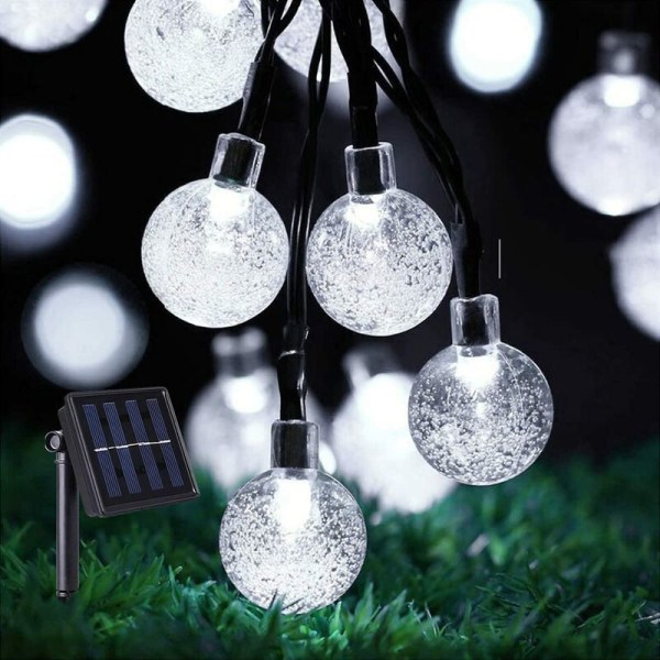 Utendørs Solar String Lights, 12M 100 LED Solar Crystal Ball Light Utendørs Vanntett 8 Modi, Bryllupsfest, Hvit