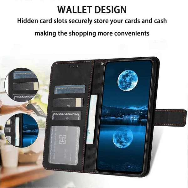 Til Samsung Galaxy A17 5G Cover Solid Farve Læder Pung Beskyttende Telefoncover Sort