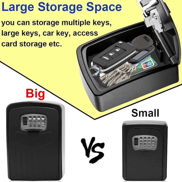 Nøkkelsafe, Premium Large Key Box, 4-sifret kombinasjonsafe for innendørs utendørs garasje (svart)