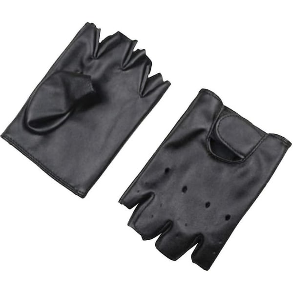 Läder Fingerless Handskar Half Finger Sport Handskar För Pojkar Flickor Utomhus Ridning Fiske Skridsko Jakt Klättring 1 par (svart)(1 par