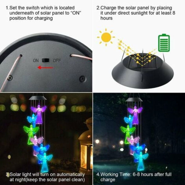 Led Solar Chime-lampa, ängelkrona, färgglad färgskiftande lampa, trädgårdsdekorationslampa för utomhusbruk, unik gåva