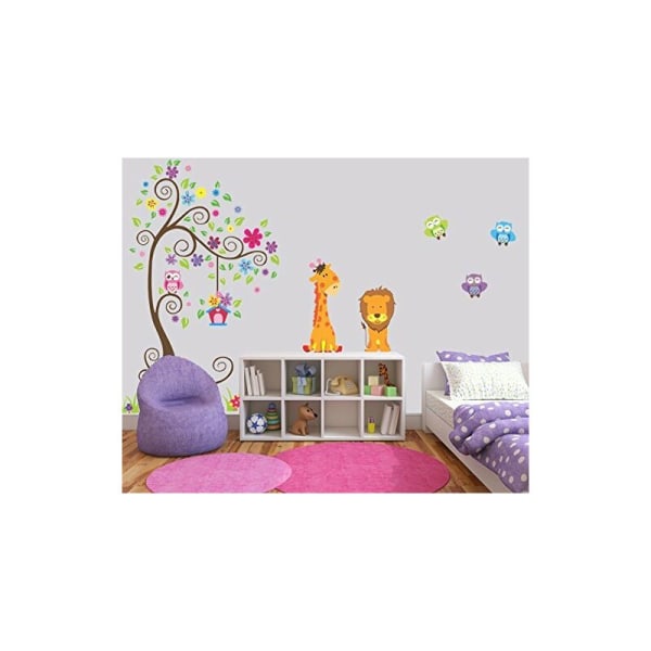 60*90 cm dubbelsidig girafflejon djur tecknad väggdekal för barnrum,