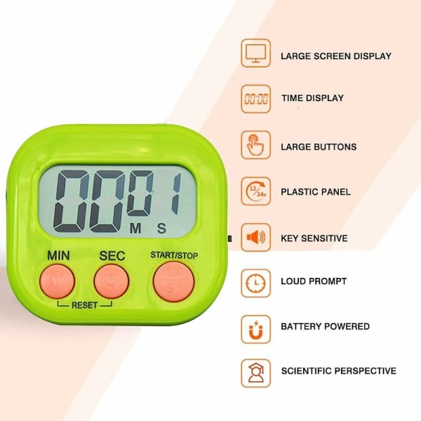 Pieces Magnetic Kitchen Timer, Magnetic Time Timer med högt larm för barn, Färgglad Child Learning Timer med stor LC
