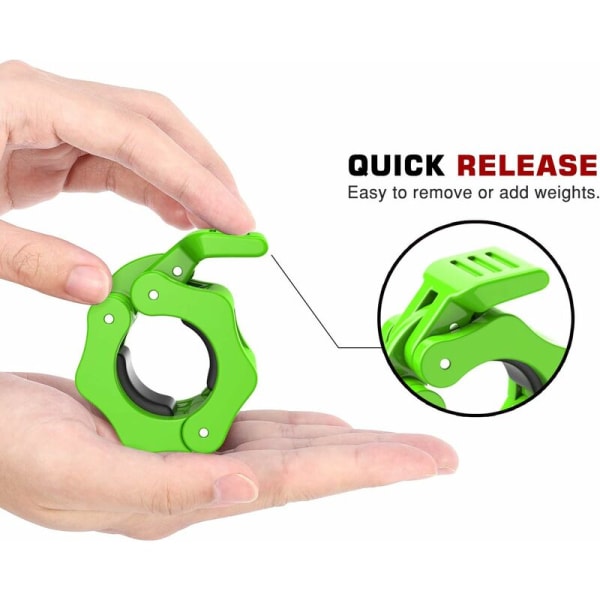2,5 cm:n vihreä olympiatangon käsipainosilmukka, yksi * 2 muovista ja nylon kiinnitysrengasta kestäviin turvapainonnostokiinnikkeisiin