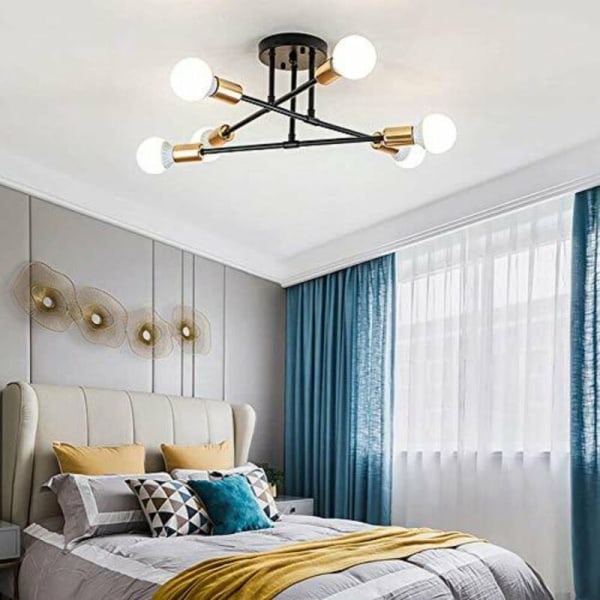Moderne loftslampe, 6-lamper vintage lampe, industriel lysekrone E27 pendel til stue soveværelse køkken，Indo