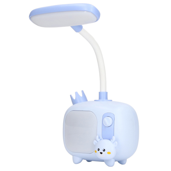 Silikon Gooseneck USB-oppladbar LED-skrivebordslampe med TV-stilbase, mykt lys for barn å lese, studenters studier og arbeid, blå