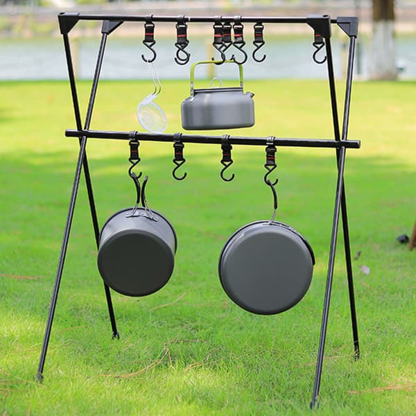 Aluminiumslegering Dobbelt Leje Multifunktionelt Udendørs Camping Hængekøjestativ Sort Mesh Sort