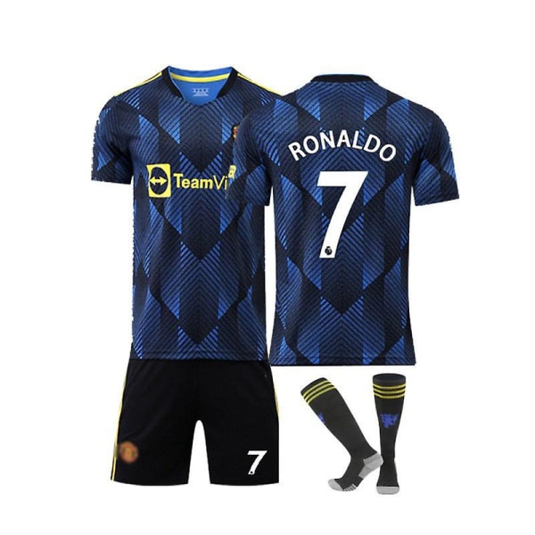 2223 Manchester United Away Kids Football Kit NO. 7 Ronaldo Blue kids 20(110-120cm)