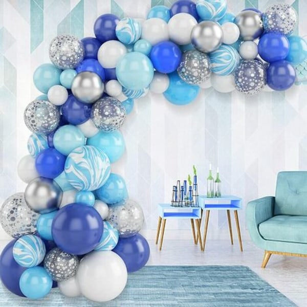 Ballongkranssett, 107 stykker ballongkransbuedekorasjonssett Blå agat lateksballonger Ballonger Festdekorasjon