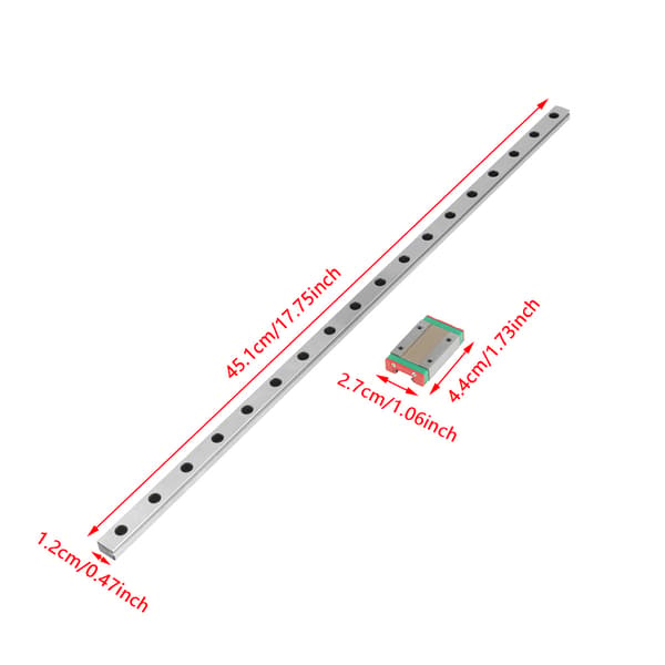 MGN12H Miniature Lineær Skinneguide 450mm Længde 12mm Bredde