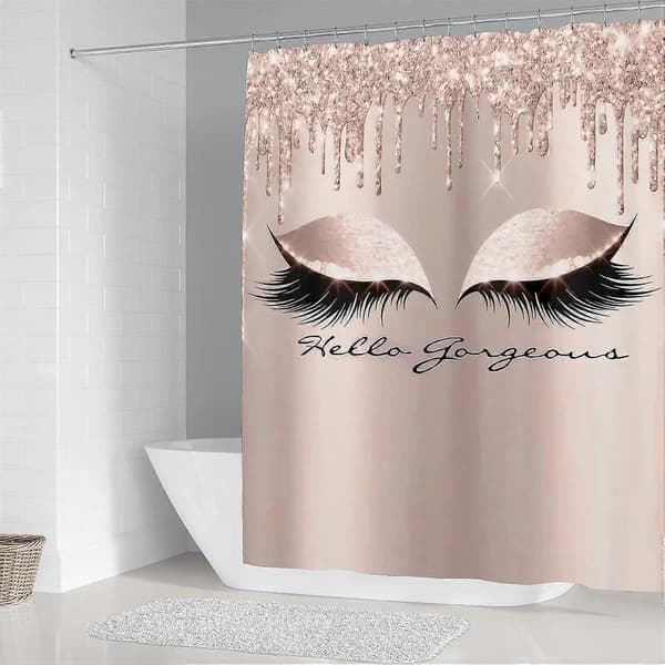 [HT]Vackert ögonfransduschdraperiset - Roséguldiga droppar Hello Gorgeous Badrumsinredning