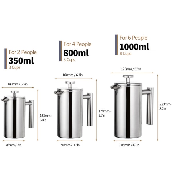 1000 ml ruostumattomasta teräksestä valmistettu käsipainesuodatin Kaada kahvinkeitin Filter Mesh -teekannulla