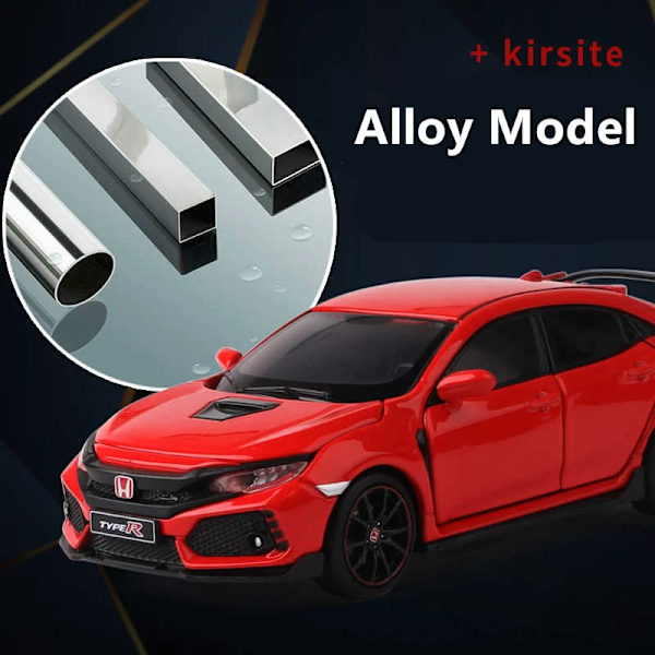 1/32 HONDA Civic Typ R FK8 Legering Bilmodell Diecast Metal Leksaksfordon Bilmodell Simulointi Ljud Ljussamling Barnleksakspresent Red