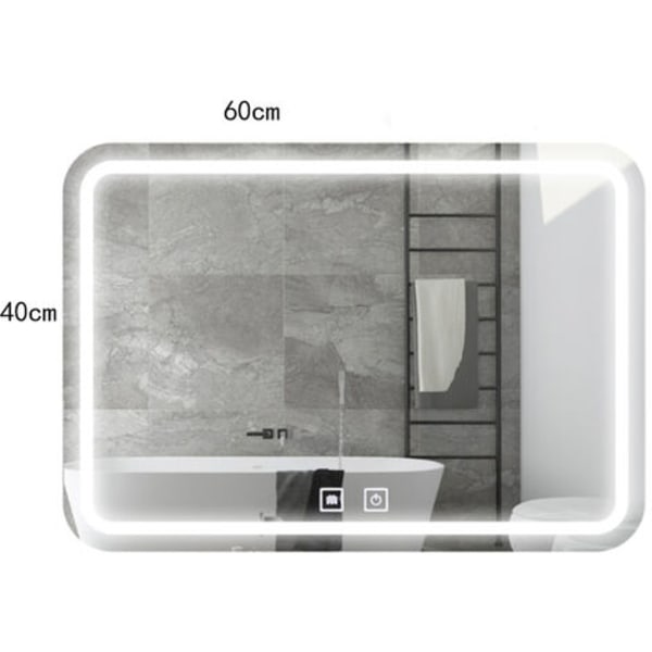 LED-kylpyhuonepeili, seinään kiinnitettävä meikkipeili, iso moderni peili, kolmivärinen valo (60 x 40 cm)