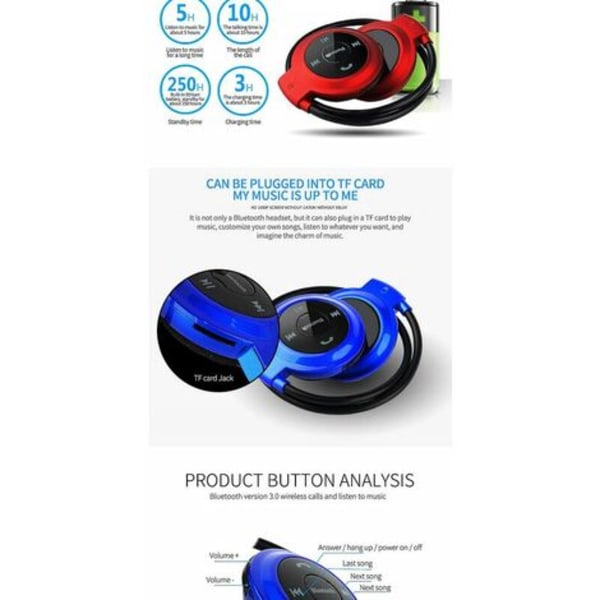 Trådløse hovedtelefoner Sportshovedtelefoner Svedbåndsmikrofon, Bluetooth høretelefoner bag hovedet, foldbare og transport