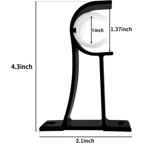 Set med 4 kraftiga dekorativa gardinstångsfästen för 1"-1,25" gardinstänger, svarta，